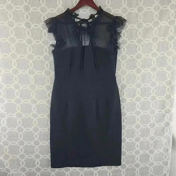Crimson in Grace Mock Keyhole Sleeveless Lace Black Sheath Dress L - Picture 1 of 12